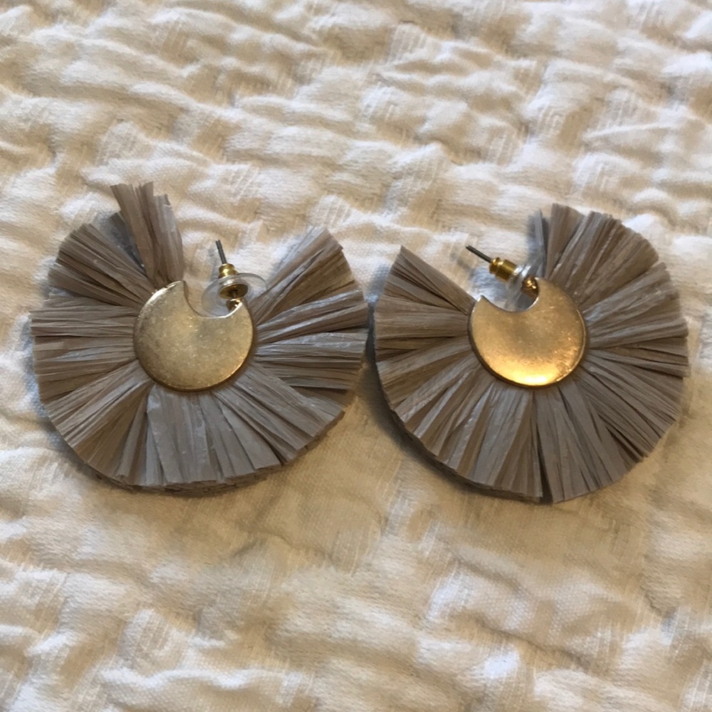 Fun Gold and Grey Raffia Hoop Earrings